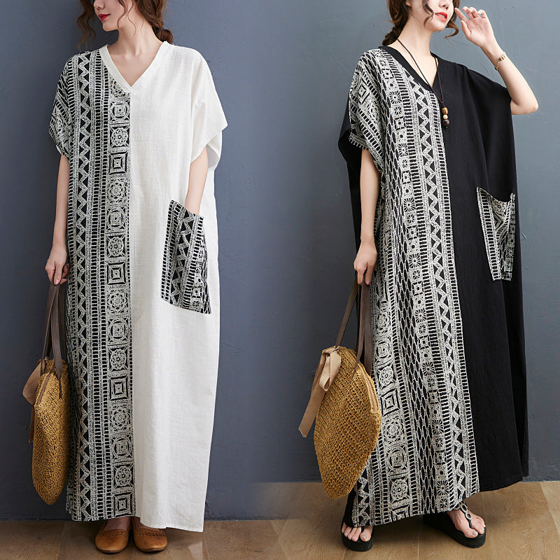 Vintage Pocket Design Plus Sizes Long Cozy Dresses-Dresses-Free Shipping at meselling99