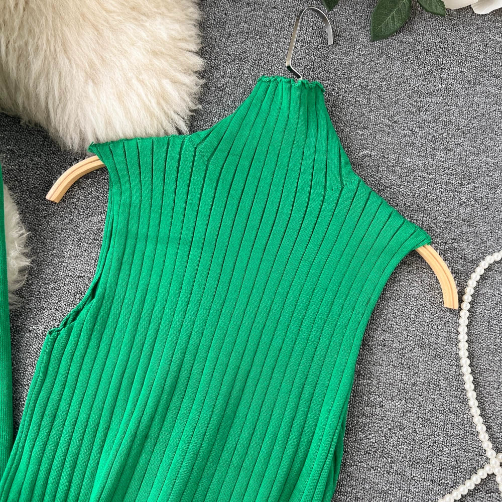 Fashion Fall Knitted 3pcs Cardigan High Neck Sweater Wide Legs Pants