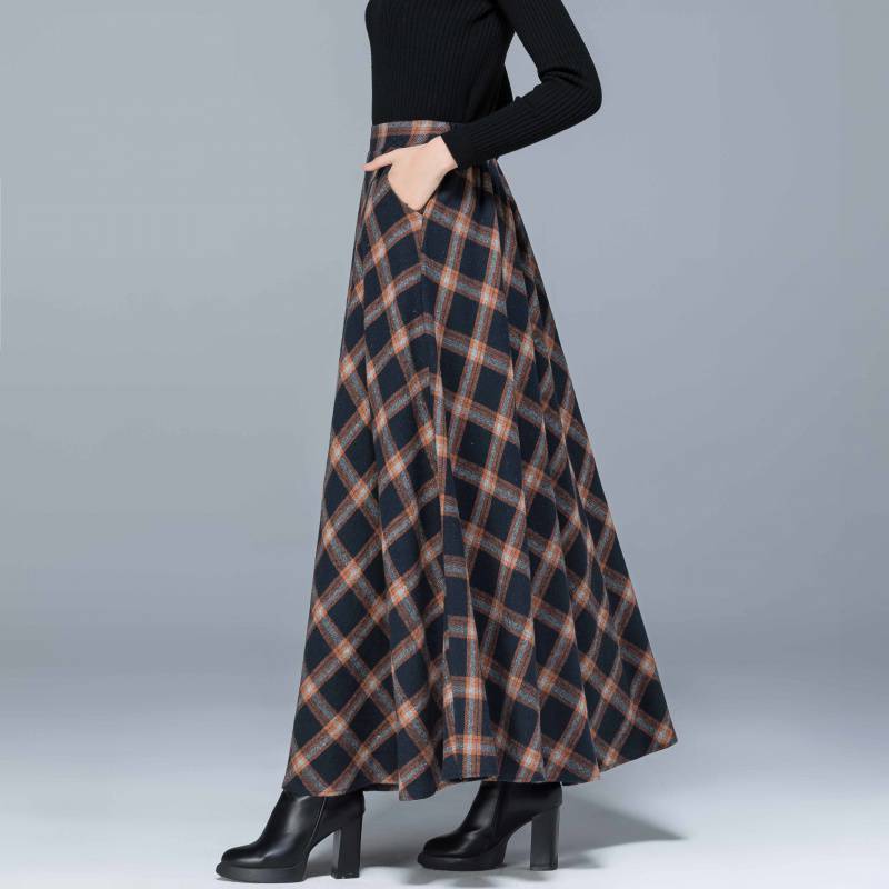 Fall/winter High Elastic Waist Wool Long Skirts