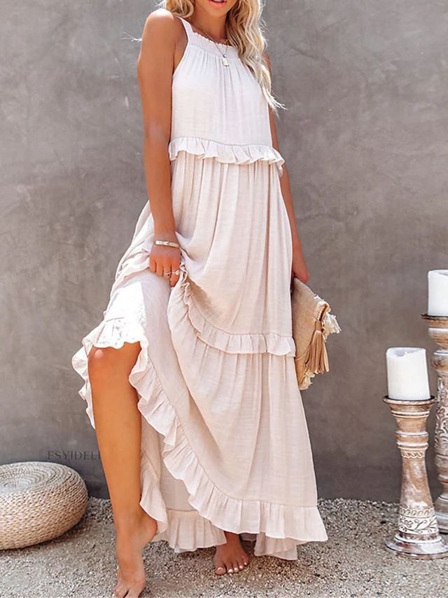 Casual Ruffled Summer Holiday Long Maxi Dresses