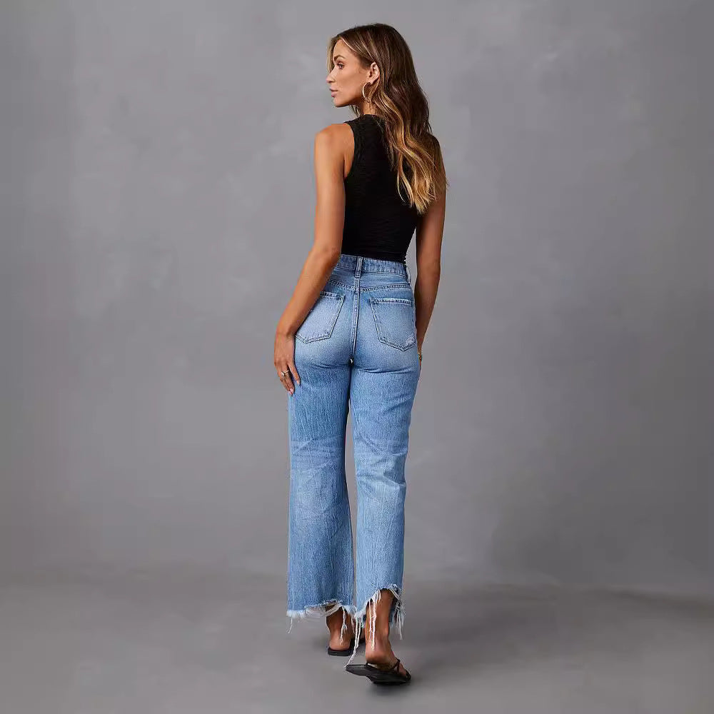 Women's High-Waist Distressed Flared Jeans