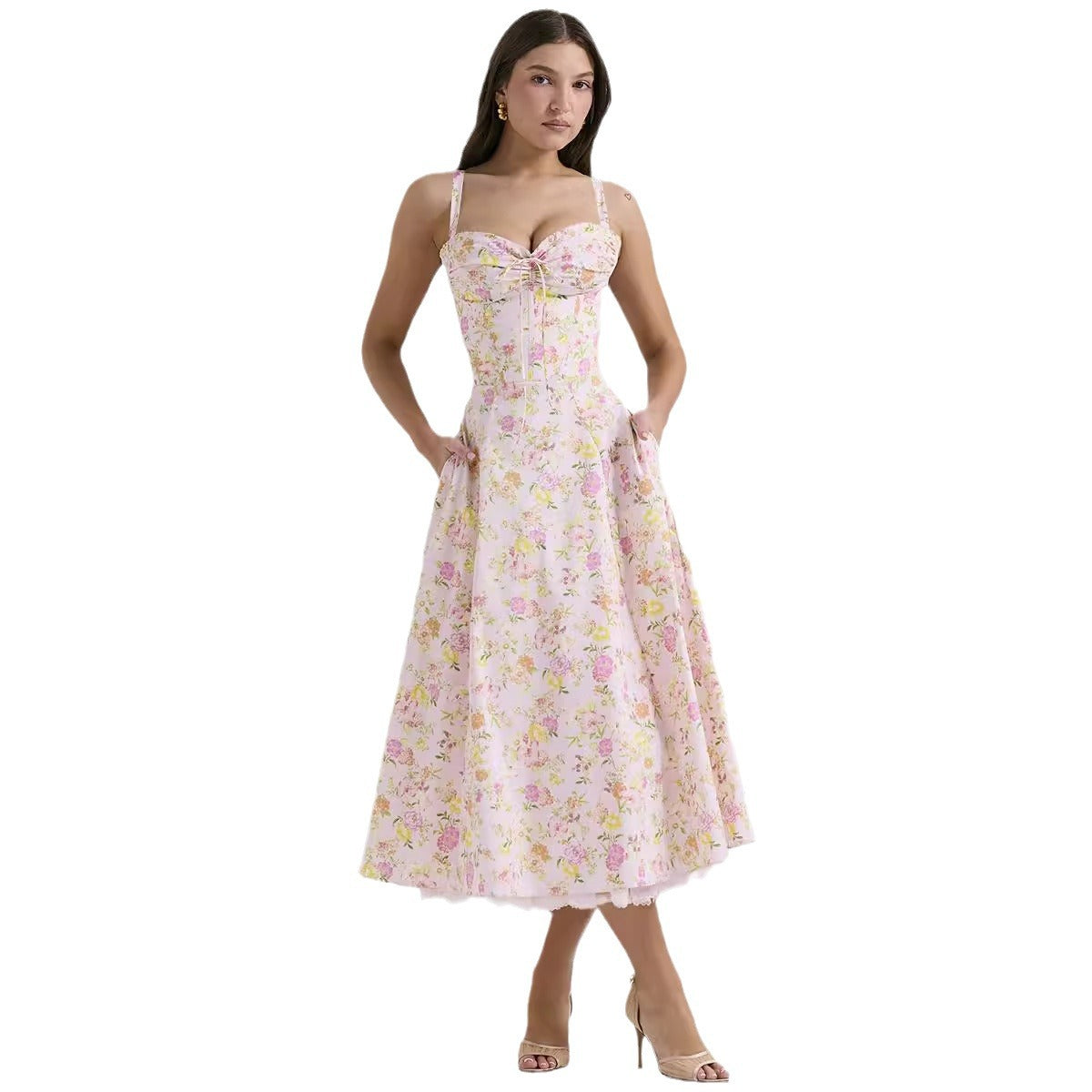 Elegant Floral Print French Summer Dress
