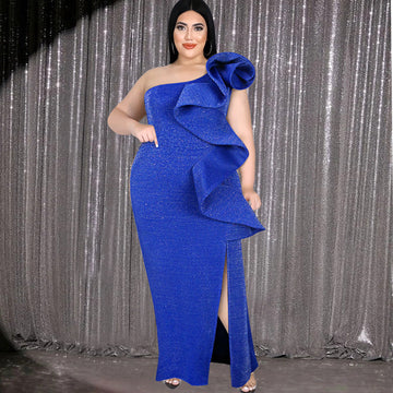 Gorgeous One Shoulder Plus Sizes Evening Dresses-Dresses-Blue-L-Free Shipping at meselling99
