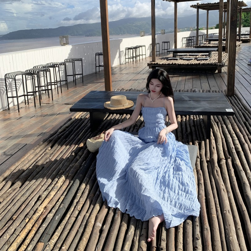 Summer Waves Blue Backless Maxi Dress