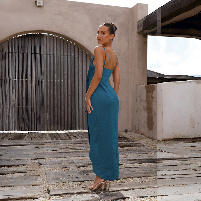 Elegant Solid Color Strappy French Dress