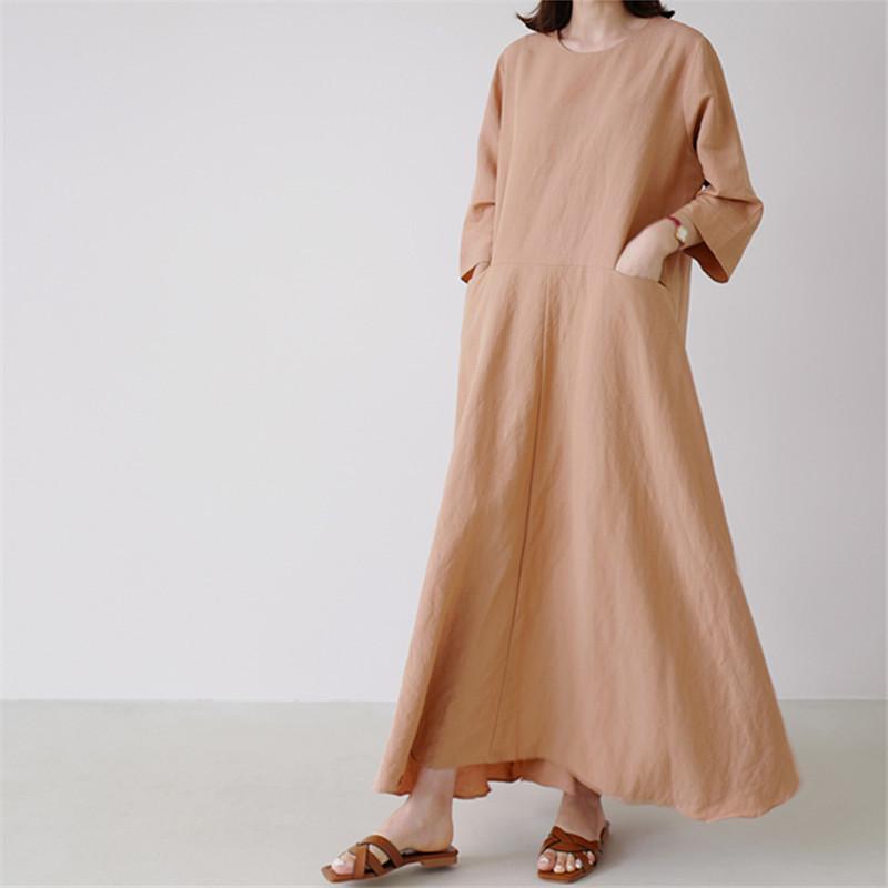 Plus Size Casual Linen A Line Long Dress-Maxi Dreses-Free Shipping at meselling99