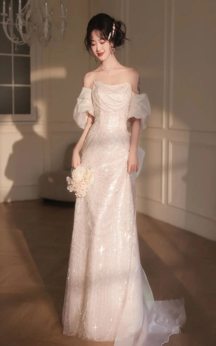 One-Shoulder Light Wedding Dress