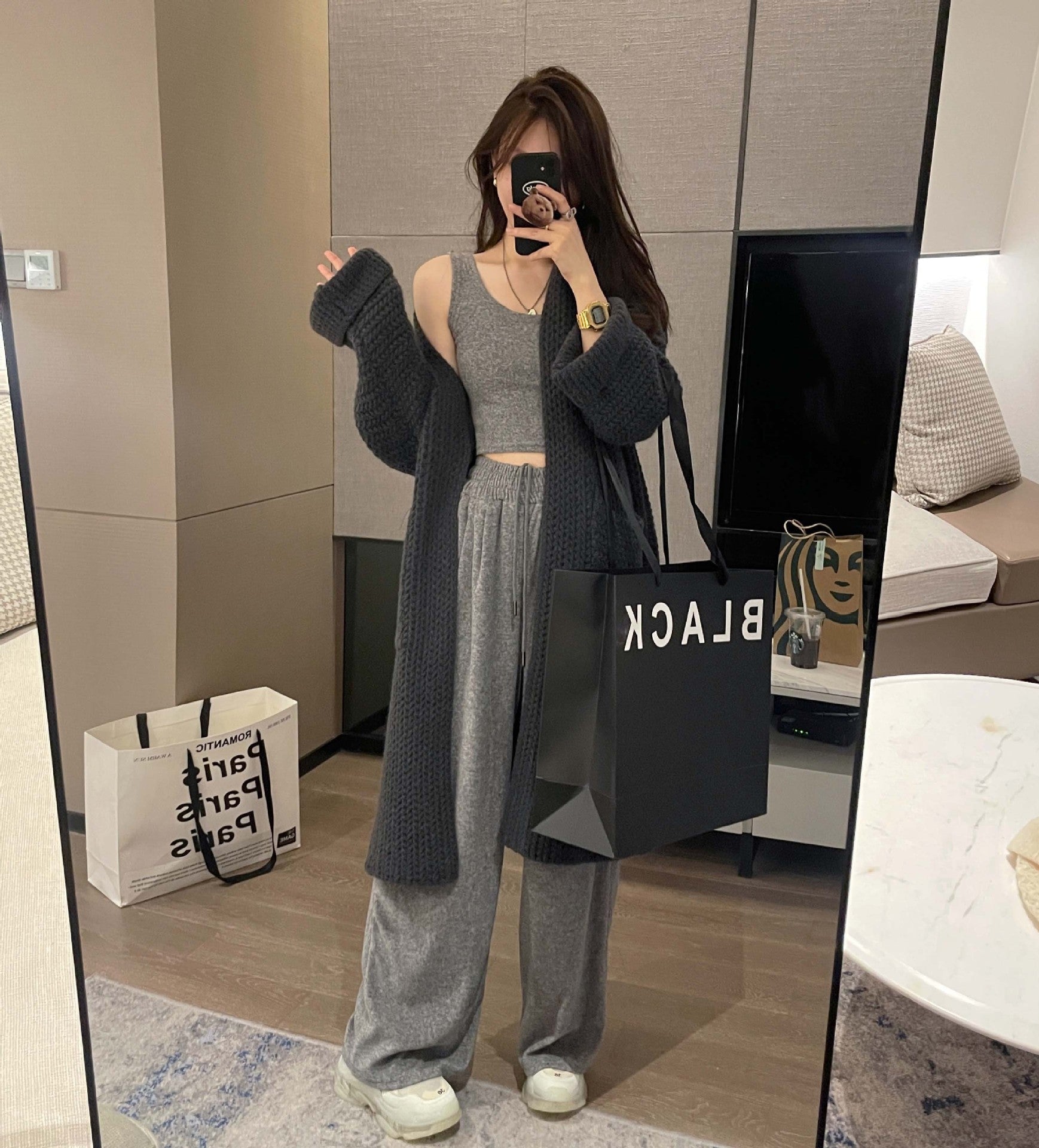 Casual Knitted Midi Length Top Coats