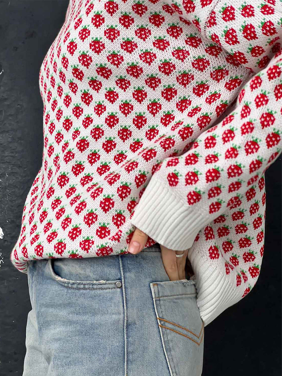 Oversized Strawberry Print Sweater
