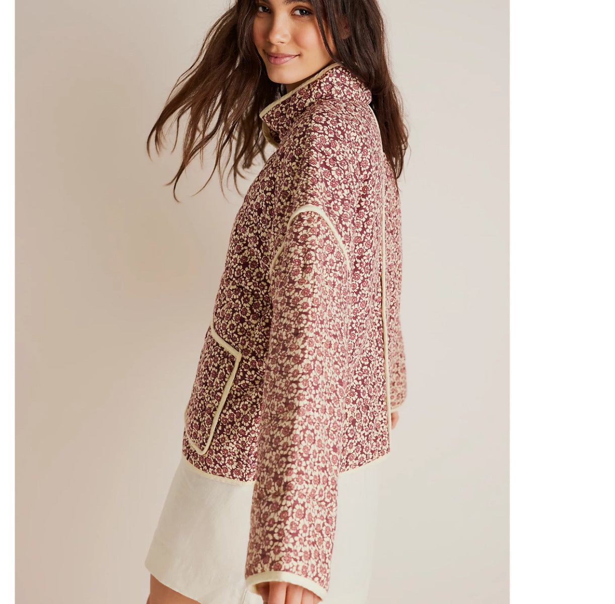 Floral Print Quilted Puffer Coat - Oversized Warm Winter Jacket