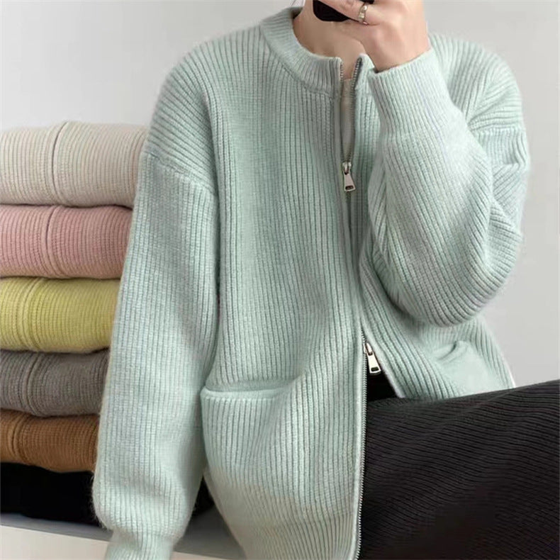 Casual Designed Double Zipper Women Knitted Sweaters