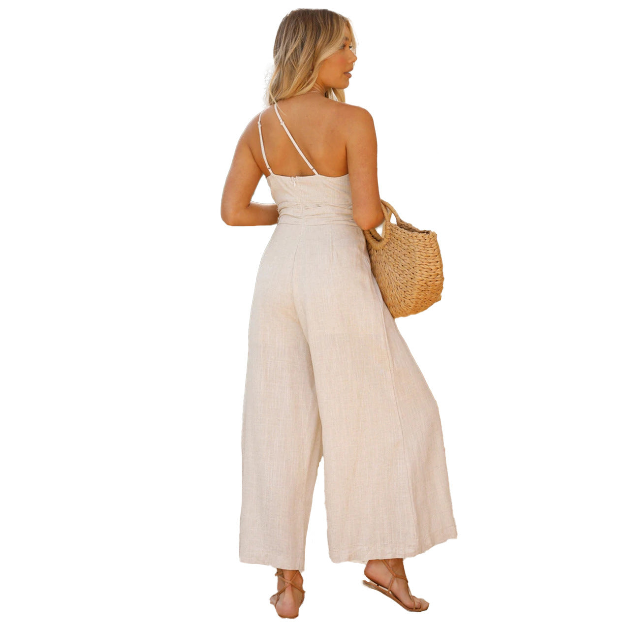 Sexy One Shoulder Linen Jumpsuits for Women