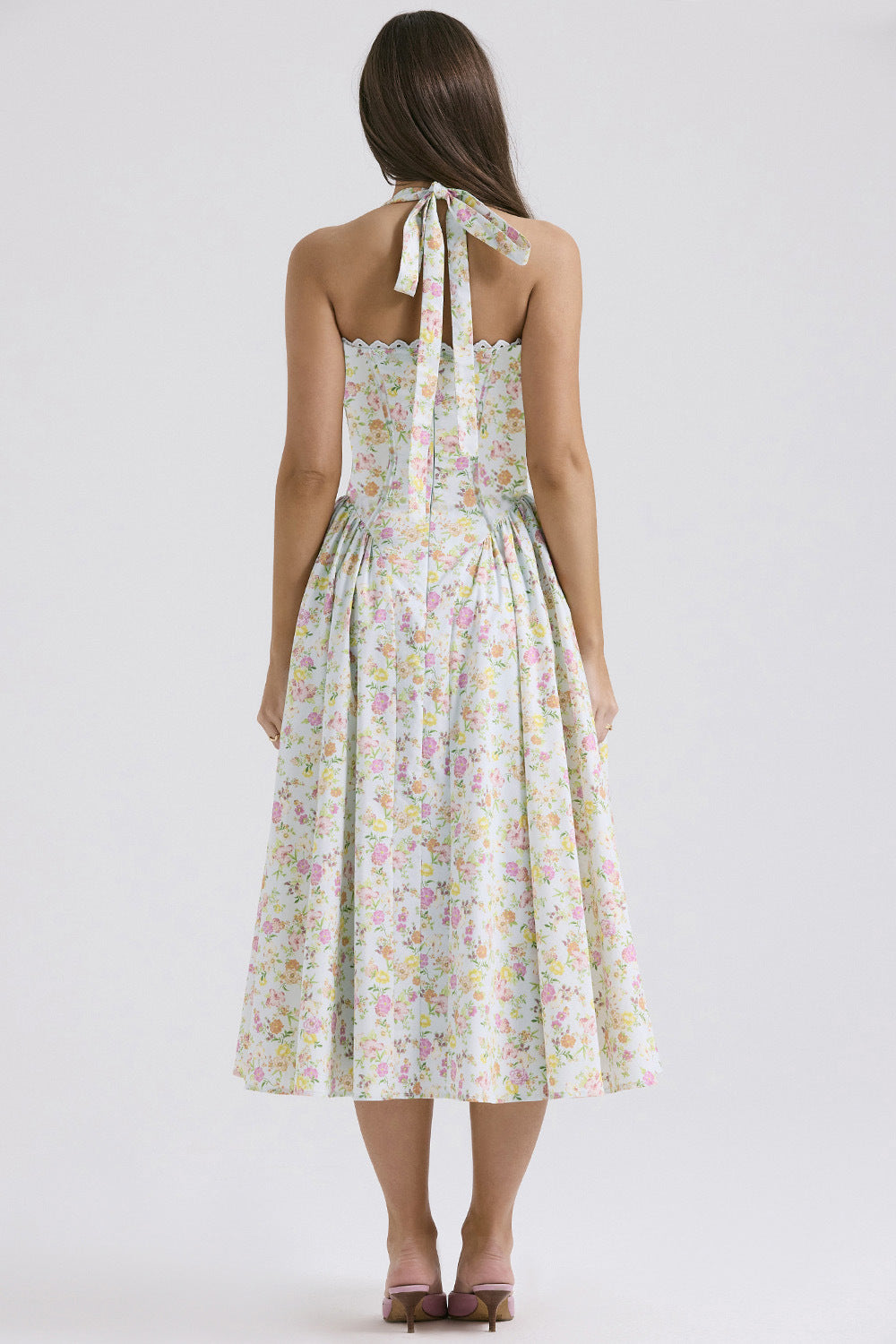 Women's Summer Floral Print Bodycon Halter Neck Maxi Dress