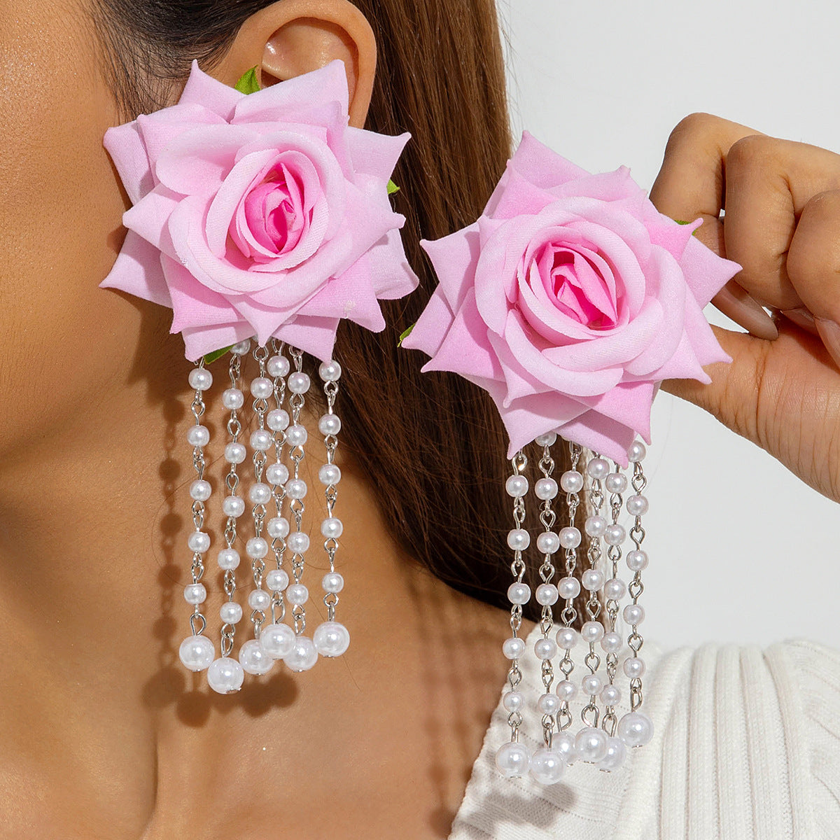 Boho Blooms: Oversized Faux Flower Tassel Earrings