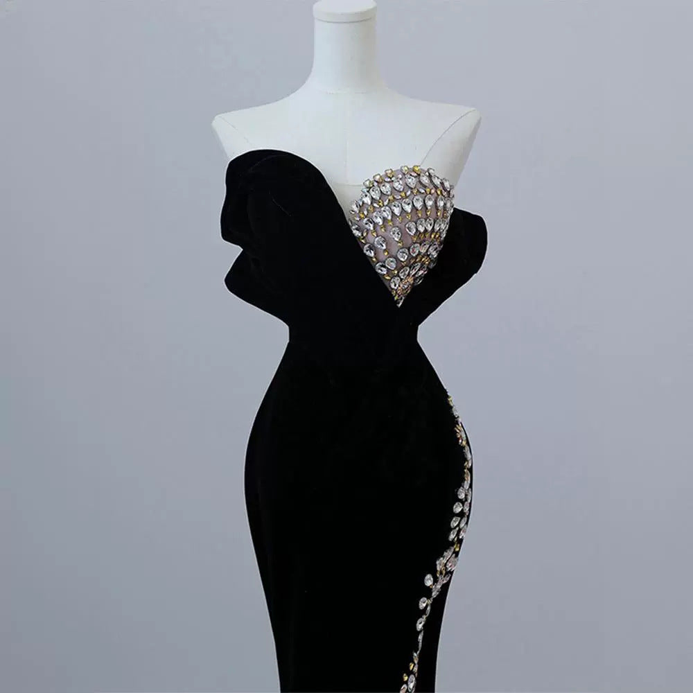 Black Strapless Sequin Mermaid Evening Gown