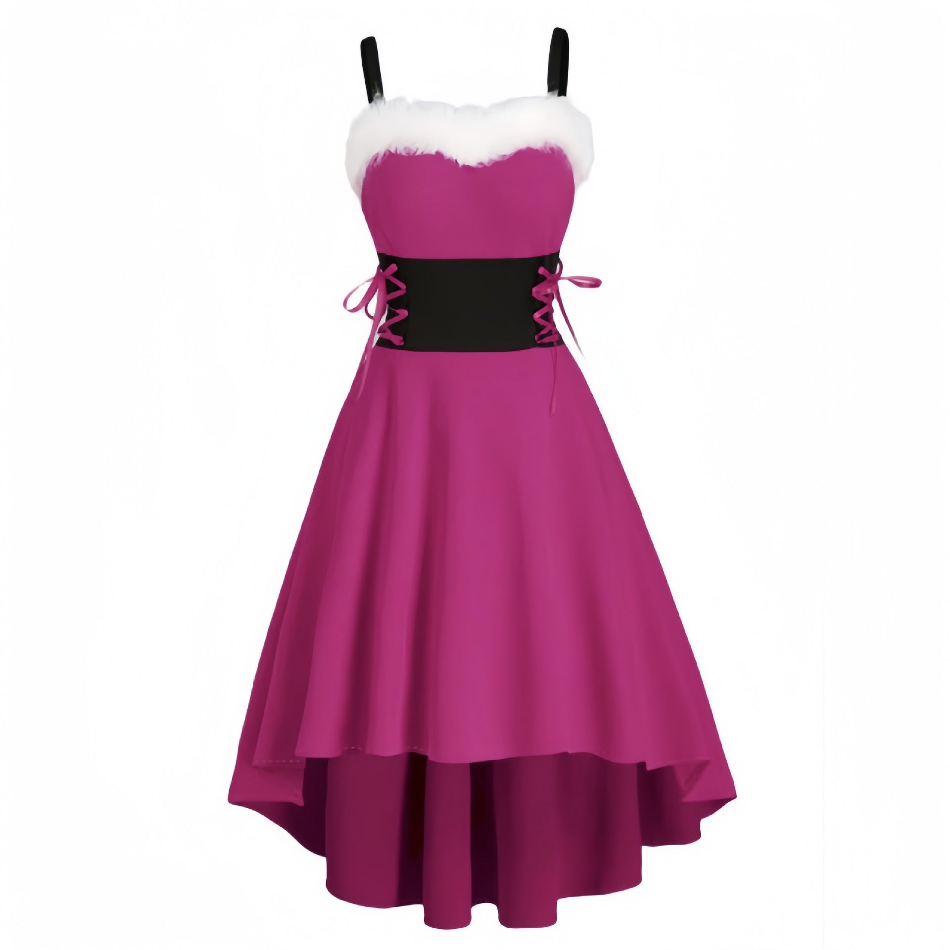 Christmas Party Bunny Outfit - Faux Fur Trim Off-Shoulder Bow Dress