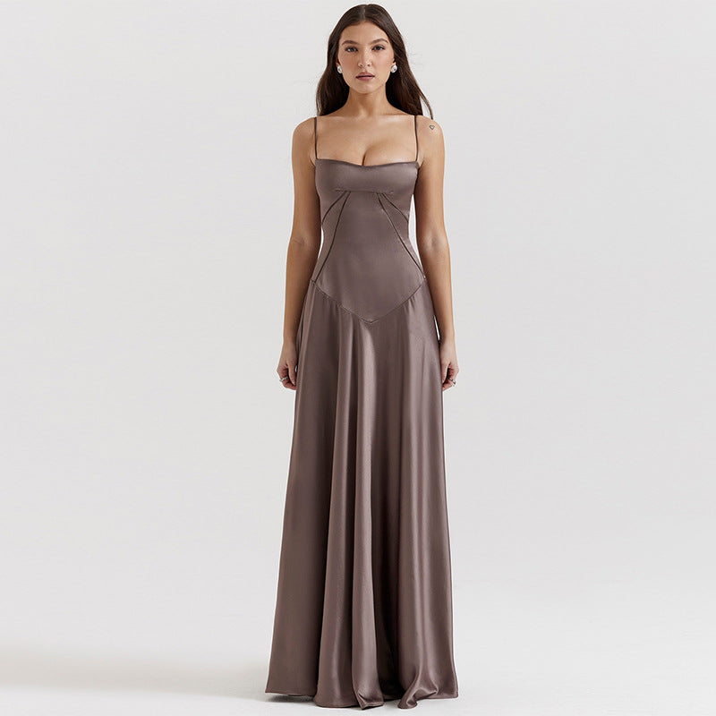 Elegant Long Satin Slip Dress with Low Back