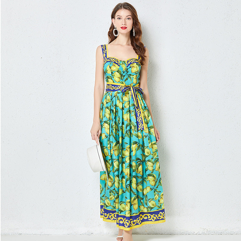 Fashion Green Lemon Summer Long Vacation Dresses