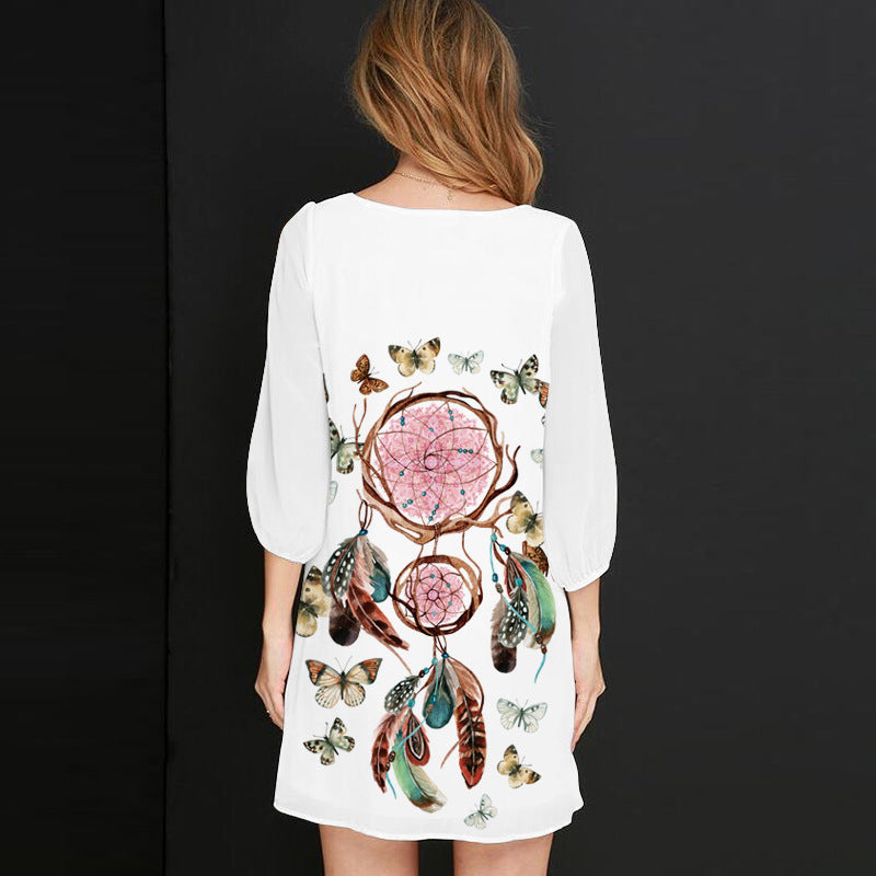 Casual 3/4 Sleeves Dream Catcher Short Dresses