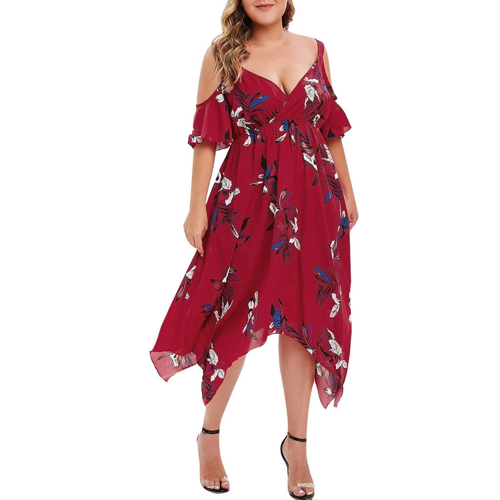 Summer Chiffon Women Plus Sizes Dresses-Dresses-Red-XL-Free Shipping at meselling99