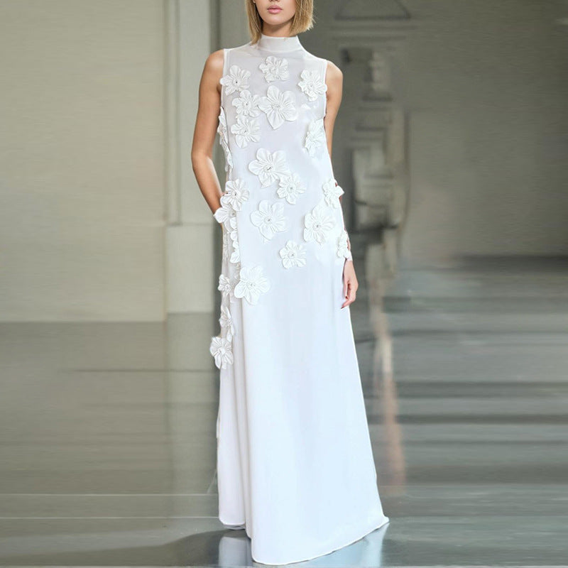 Elegant Stand Collar Sleeveless Maxi Dress