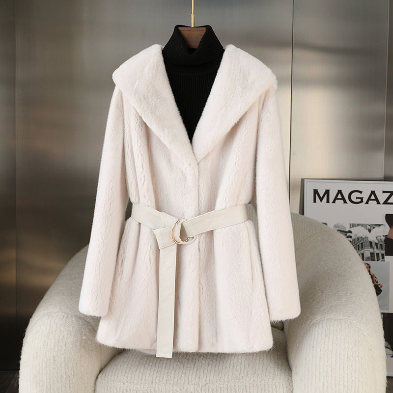 Casual Faux Fur Midi Length Jacket Coats