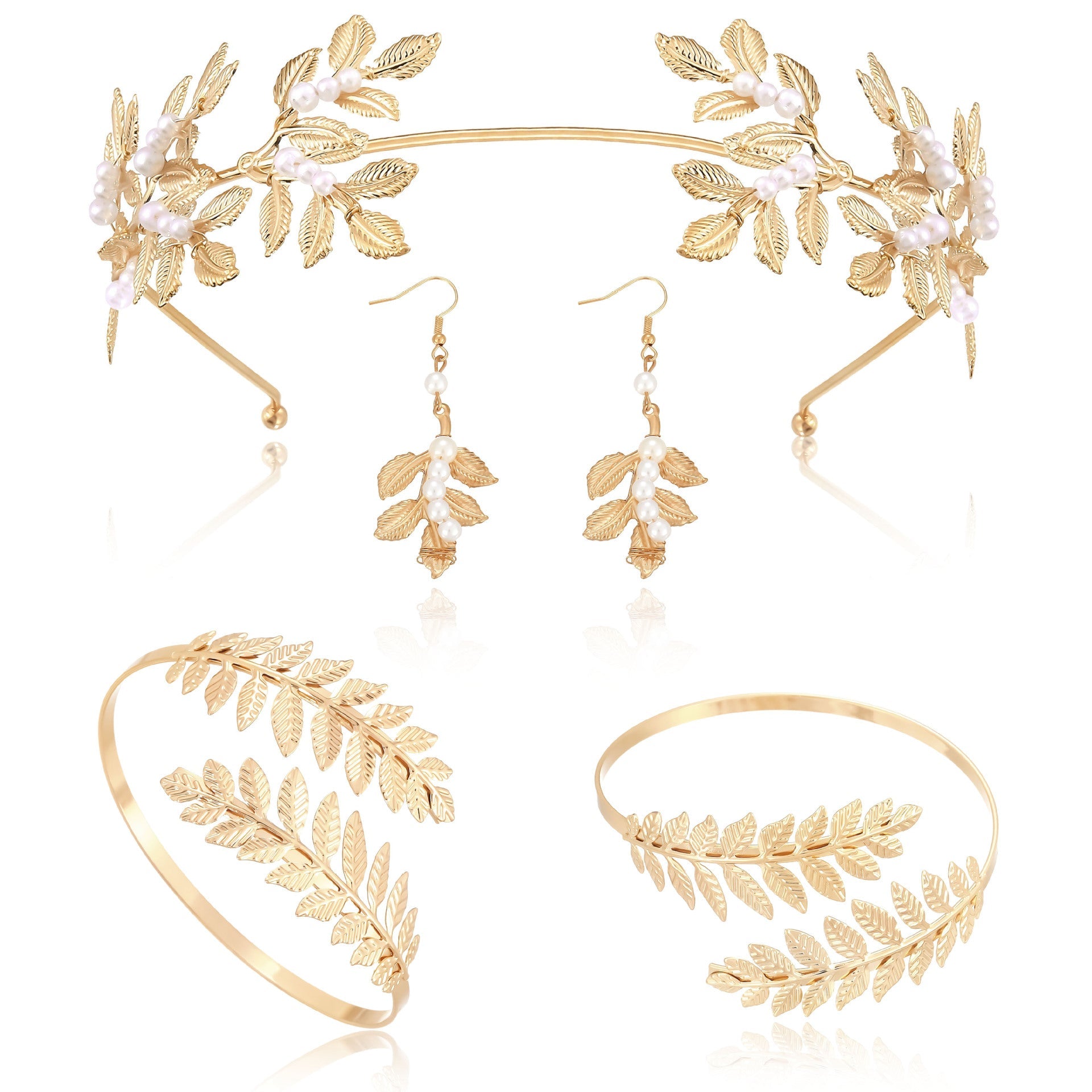 Gold Leaf Pearl Headband – Elegant Wire Wrap Hair Accessory for Women