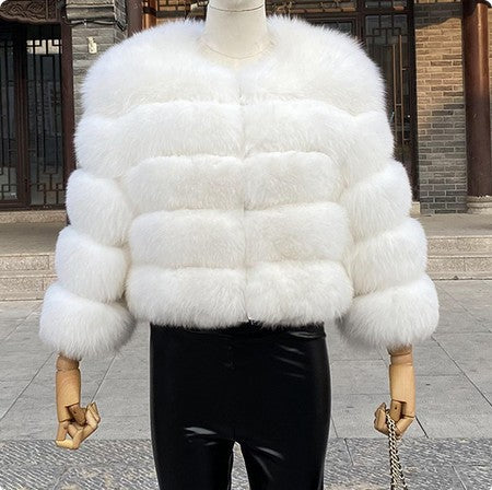 Women's Thickened Faux Fox Fur Spliced Winter Coat