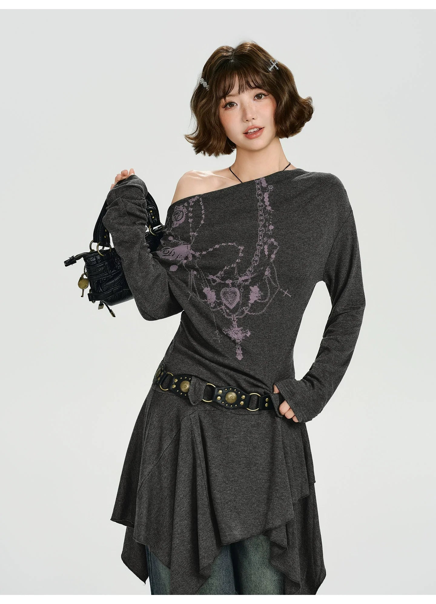 Girlyhalo Retro Vintage Off-Shoulder Long Sleeve Dress