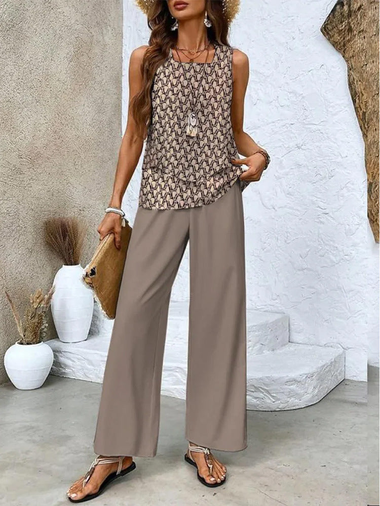 Women's Summer Sleeveless Layered Vest & Pants Set
