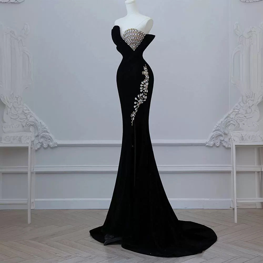 Black Strapless Sequin Mermaid Evening Gown