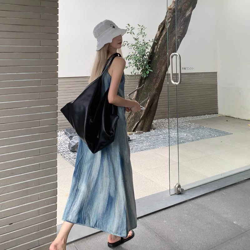 Retro Tie-Dye Strap Dress – Summer Loose Boho Beach Maxi Dress for Vacation