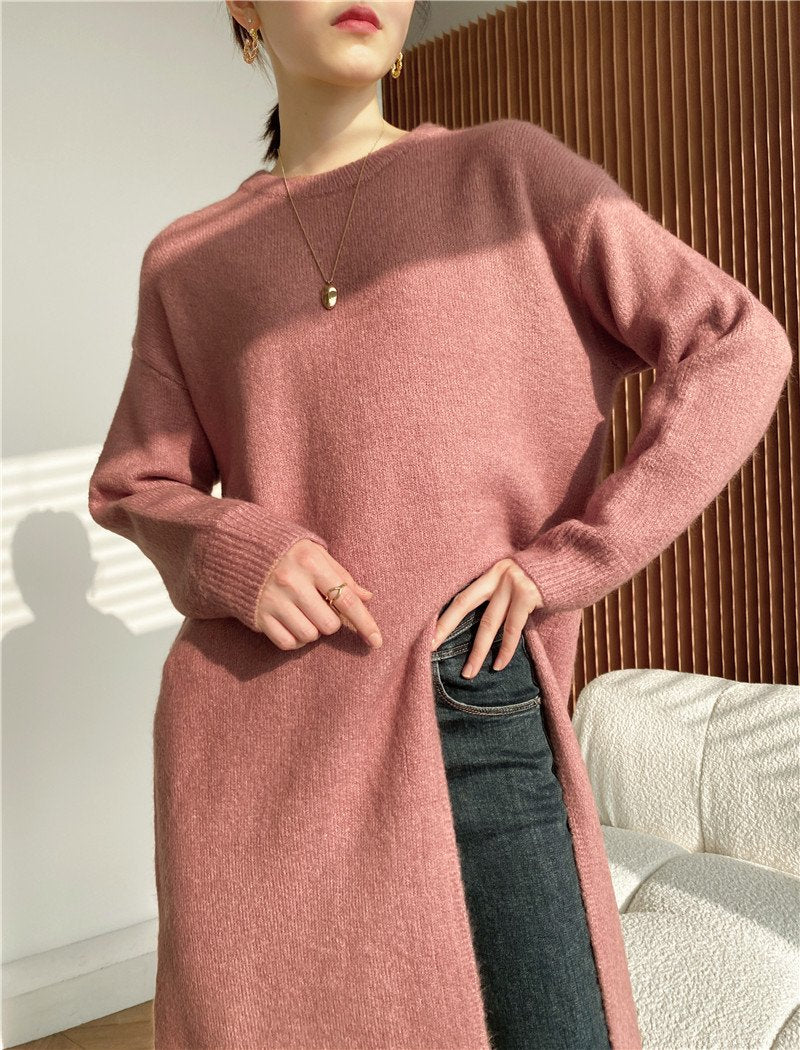 Warm Knitting Split Design Pullover Long Dresses-Dresses-Free Shipping at meselling99