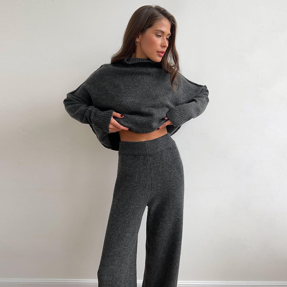 Casual High Neck Pullover Sweaters & Knitted Pants