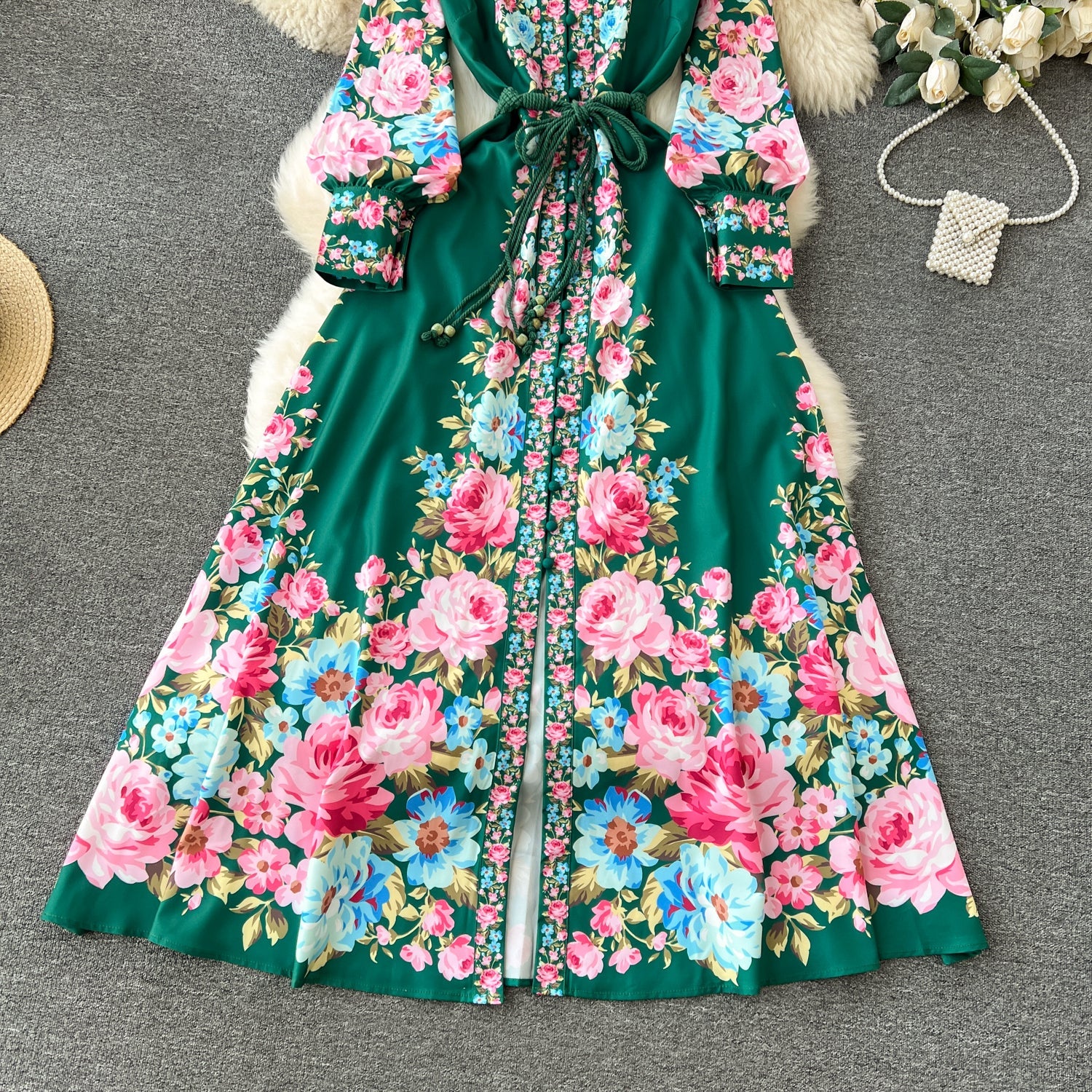 Vintage Court Floral Design Long Maxi Dresses