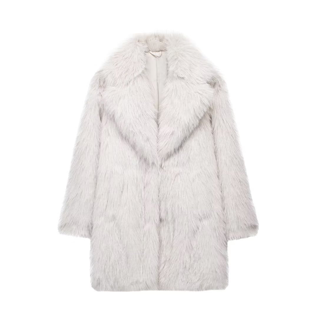 Fashion Artificial Fur Midi Length Coats for Women