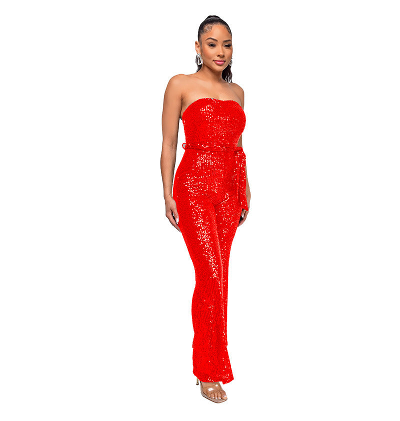 Sexy Strapless Sequined Sleeveless Jumpsuits