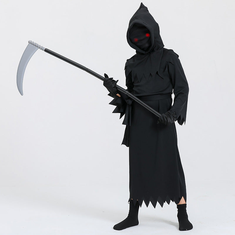 Halloween Cosplay Costume – Grim Reaper Robe with LED Glow Glasses