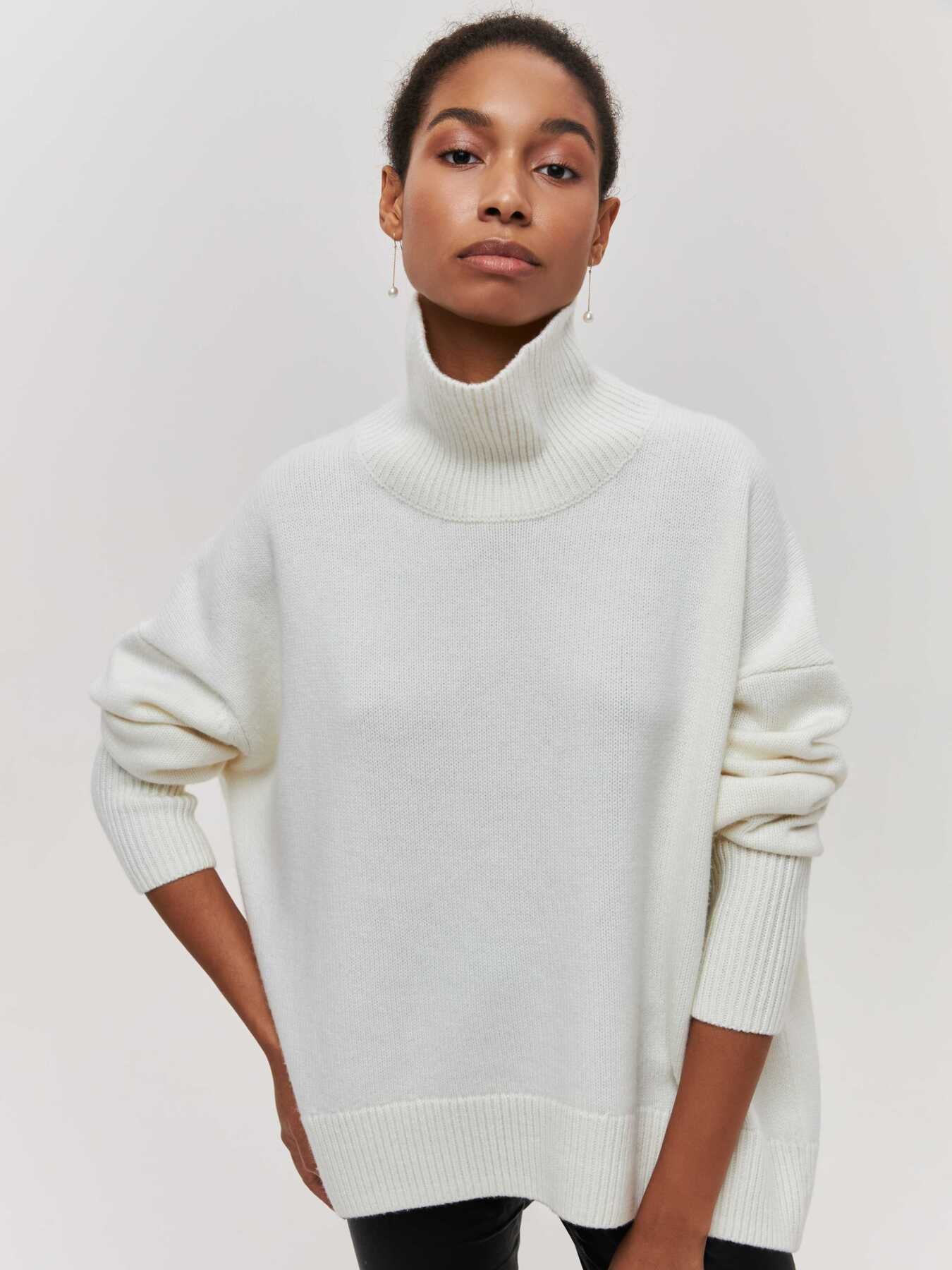 Casual Loose Knitted High Neck Sweaters