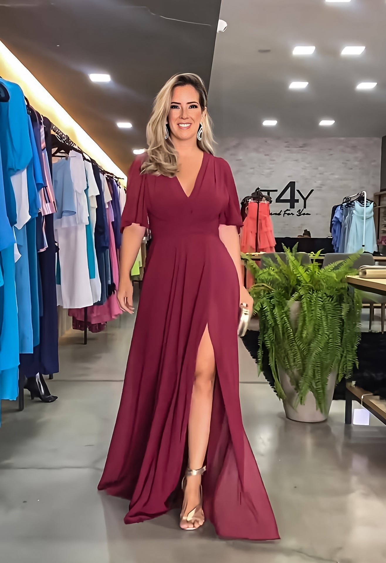 Fashion Chiffon V Neck Long Maxi Dresses-Dresses-Free Shipping at meselling99