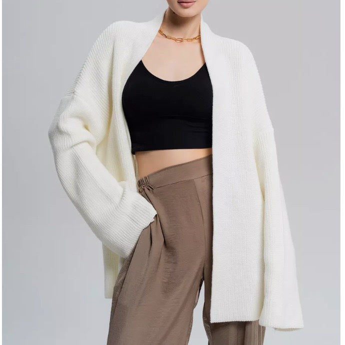 Oversized Belted Knit Cardigan | Cozy Loose Fit Open Front Sweater