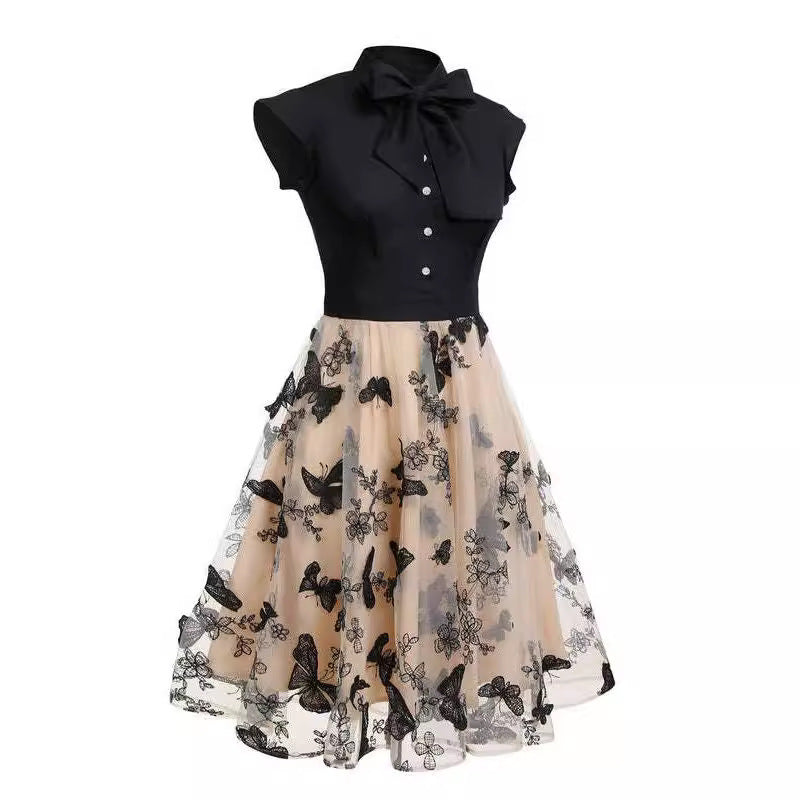 Elegant Butterfly Cocktail Dress with Shirt Collar