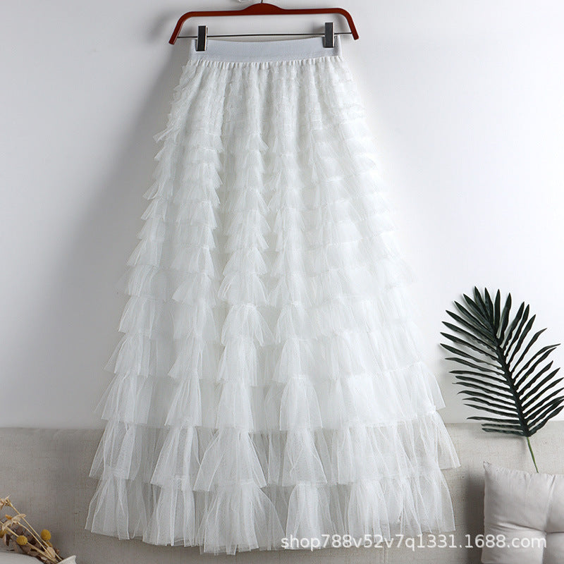 A-Line Mid-Length Tulle Skirt with Layered Mesh Insert