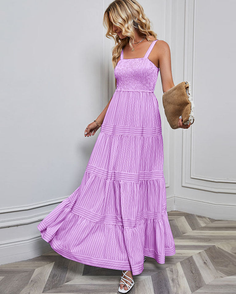 Women's Striped Vacation Dress with Sleeveless Design