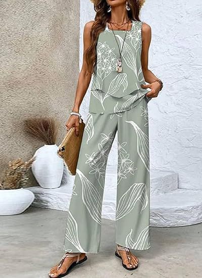 Women's Summer Sleeveless Layered Vest & Pants Set