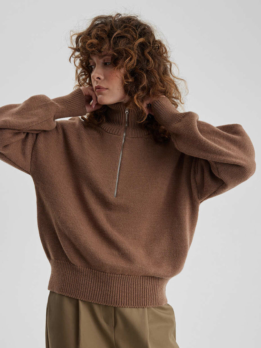 Relaxed Fit Mock Neck Half-Zip Sweater
