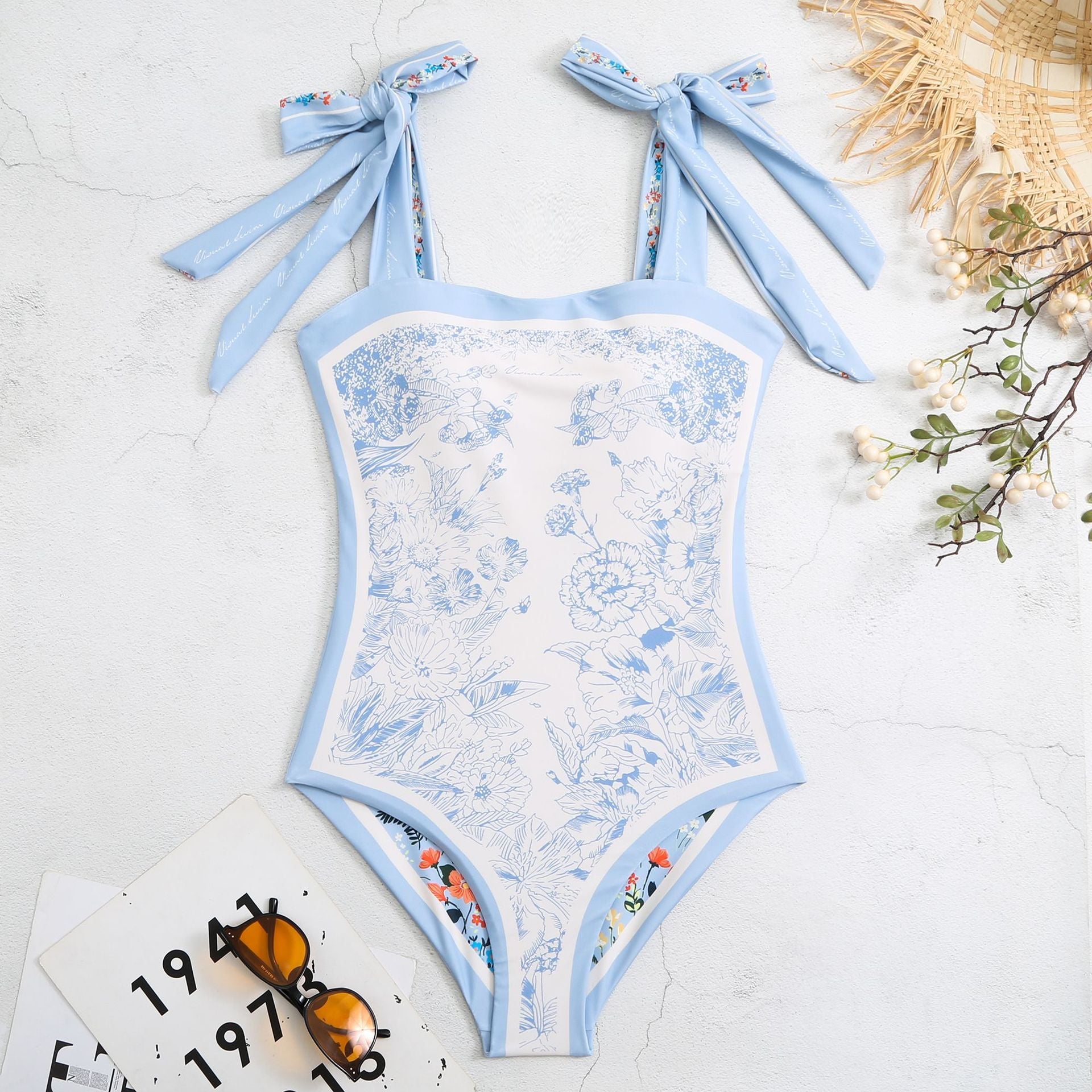 Vintage Strapless Floral Print Women Swimsuits