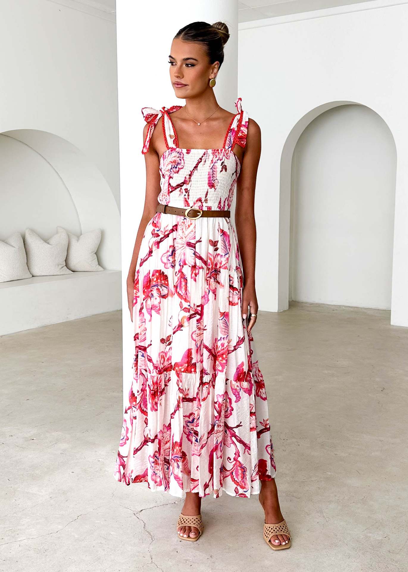Floral Print Maxi Dress with Smocked Waist & Adjustable Spaghetti Straps