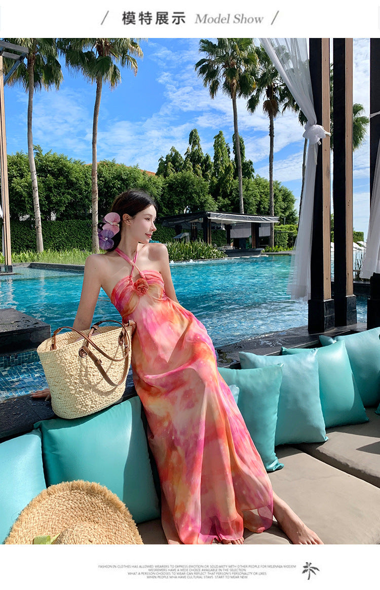 Luxury 3D Floral Halter Neck Dress