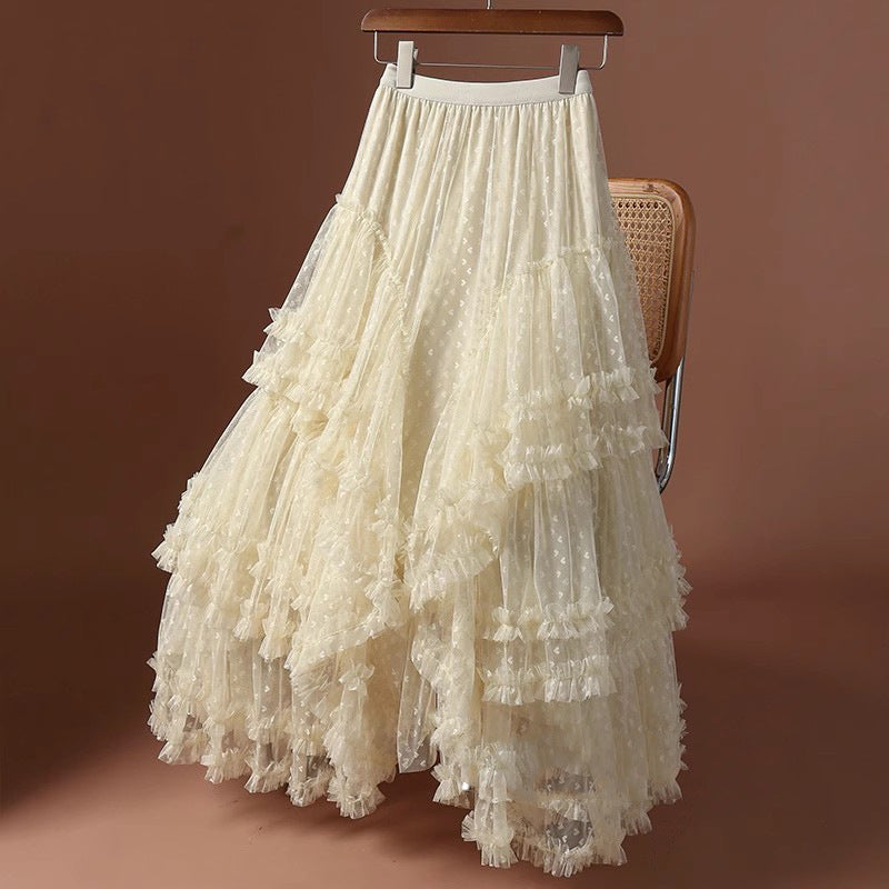 Plus-Size A-Line Tulle Skirt with Jacquard Heart Design